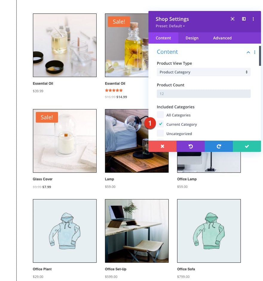 divi essential oils product category page template