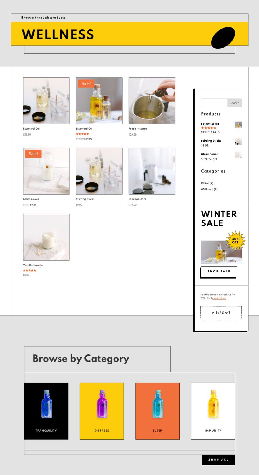 divi essential oils product category page template