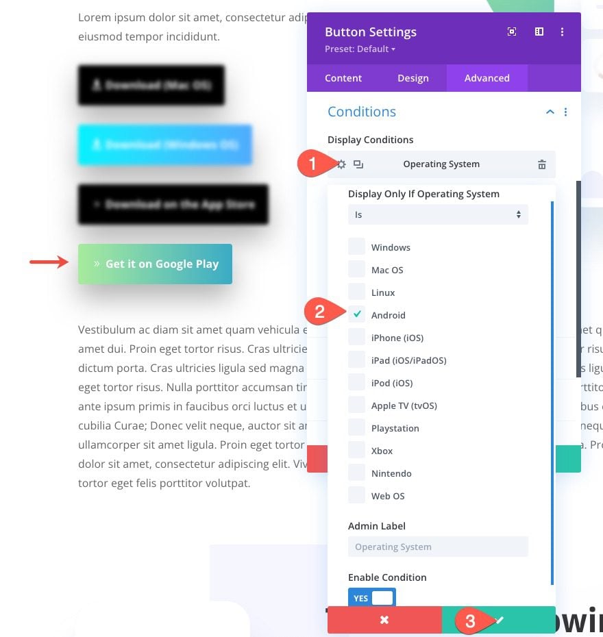 display download buttons for respective operating systems in divi