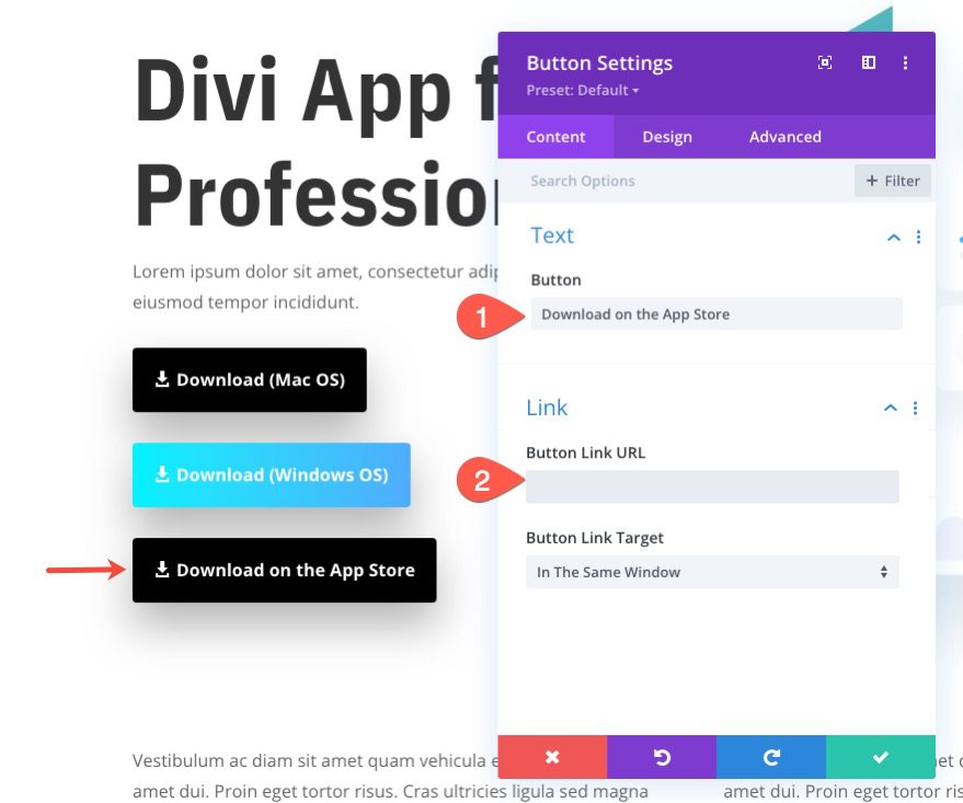 display download buttons for respective operating systems in divi