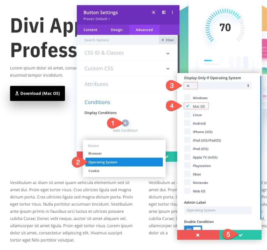 display download buttons for respective operating systems in divi