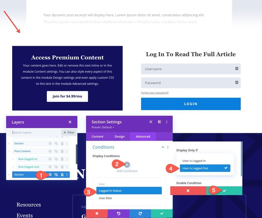 Member exclusive blog posts using Divi's condition options