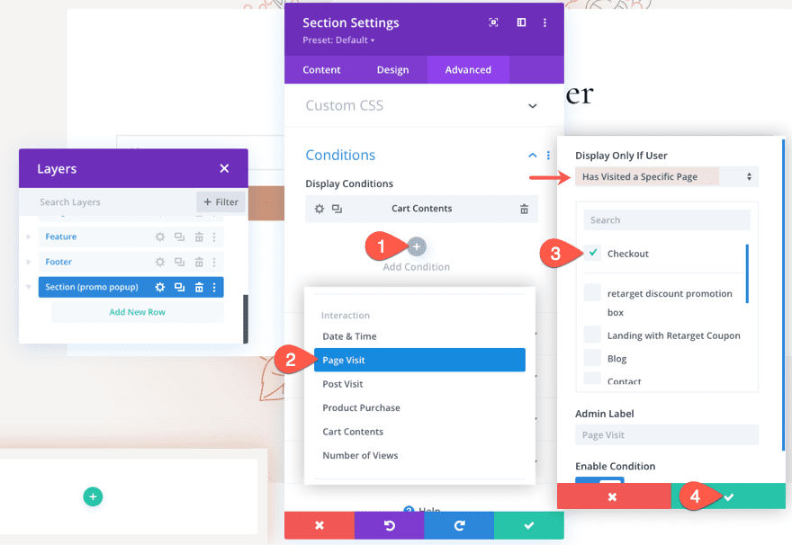 retargeting abandoned carts with a promo popup using divi's condition options