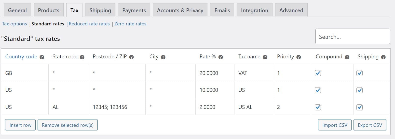 Example of tax rates