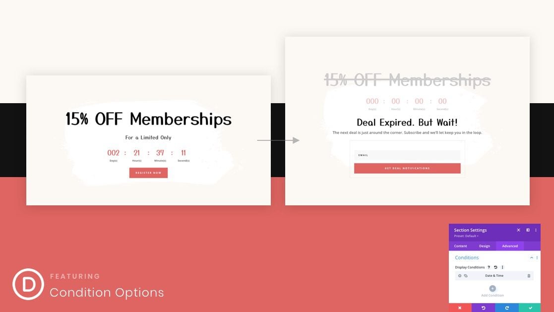 How to Display Time Conditional Content when a Countdown Timer Expires in Divi