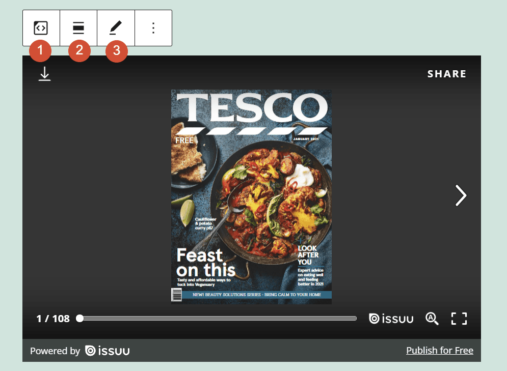 The Issuu formatting menu