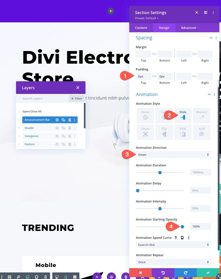 retarget landing page visit with announcement bar in divi