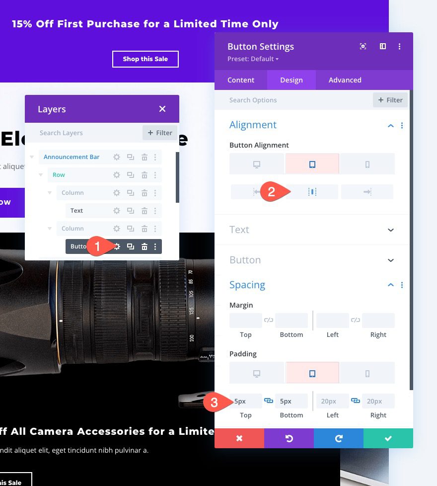 retarget landing page visit with announcement bar in divi