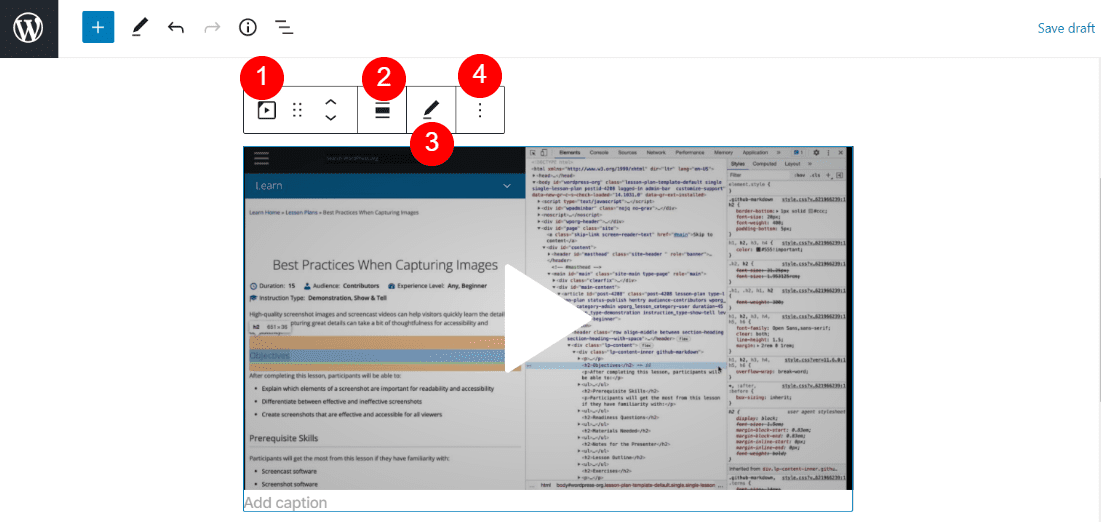 Settings for the WordPress.tv embed block.