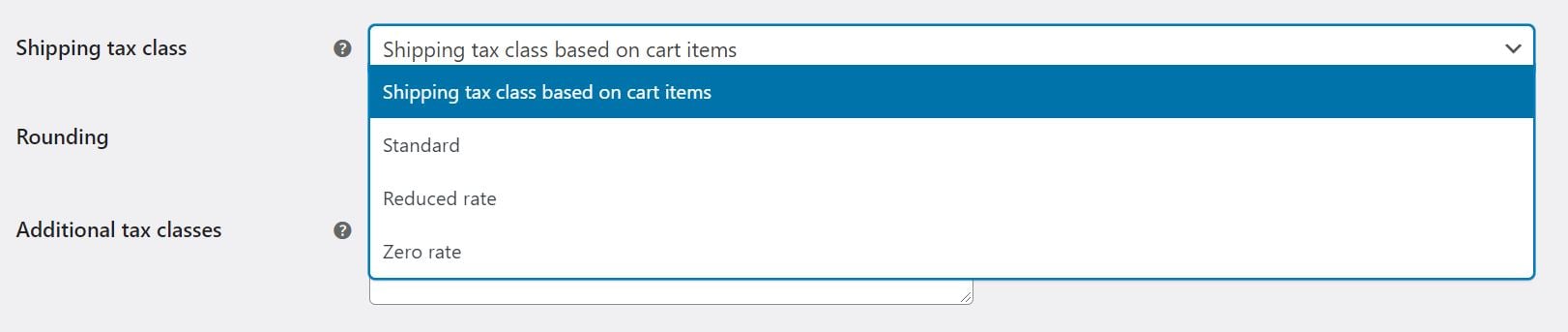 The shipping tax class option