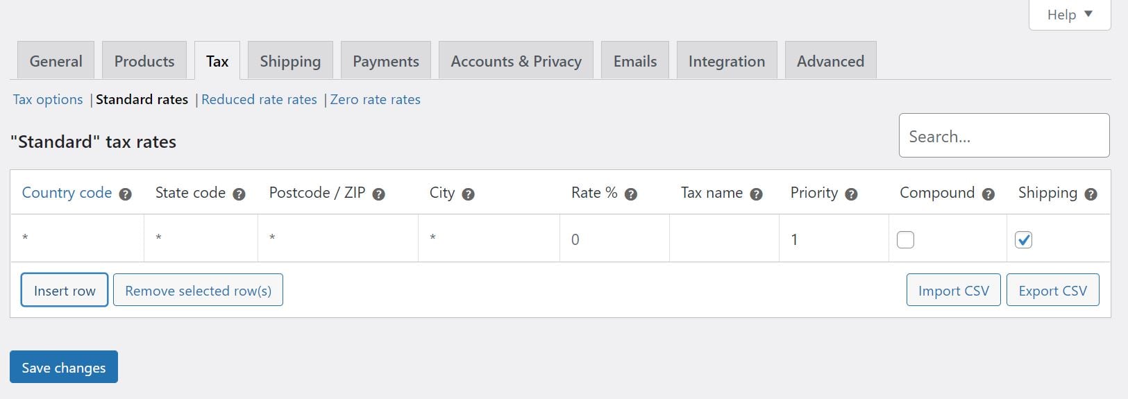 Setting up rates for WooCommerce taxes
