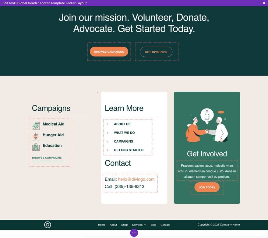 divi-NGO-header-footer-template