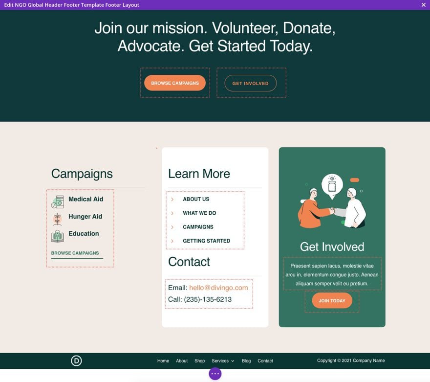 divi-NGO-header-footer-template