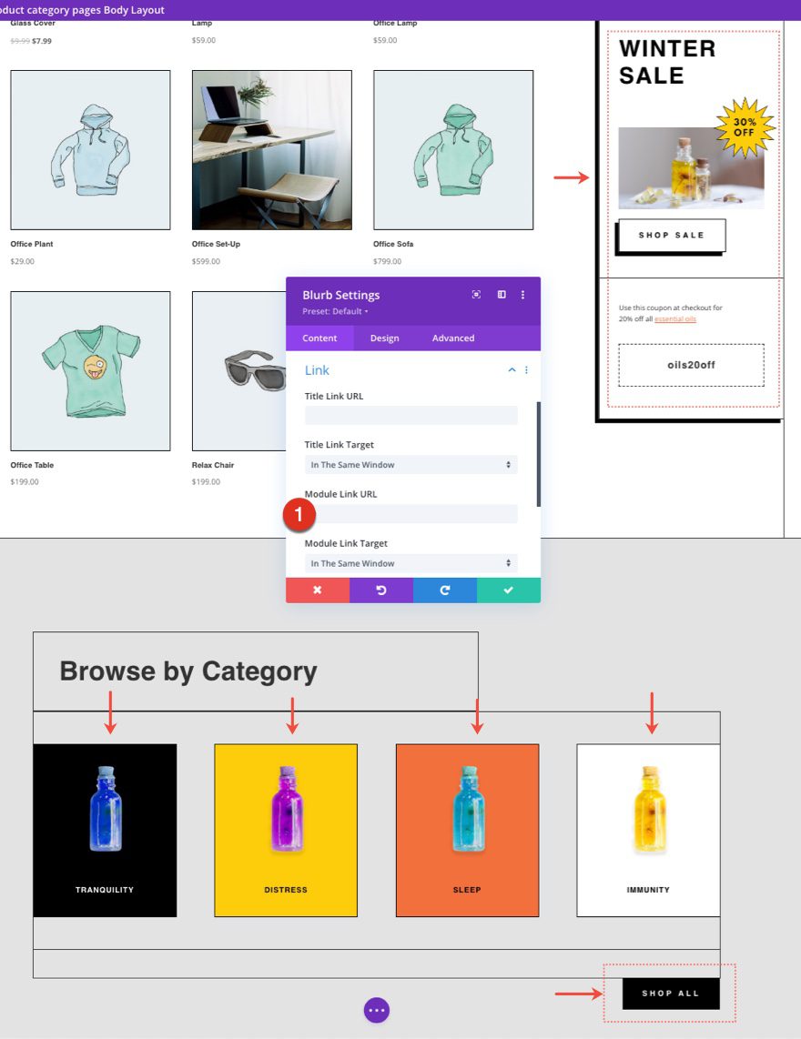 divi essential oils product category page template