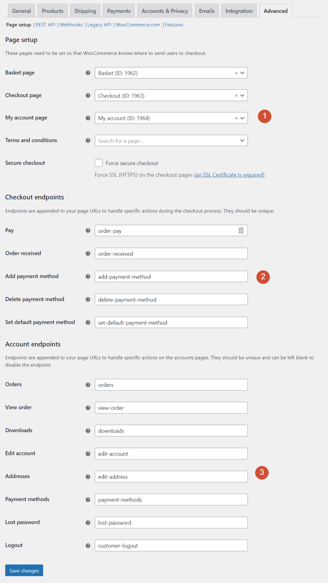 WooCommerce page setup settings