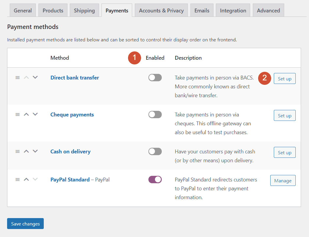 WooCommerce payment settings