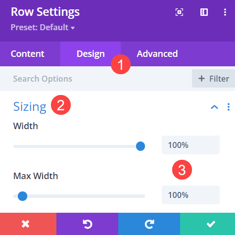 row settings for cta