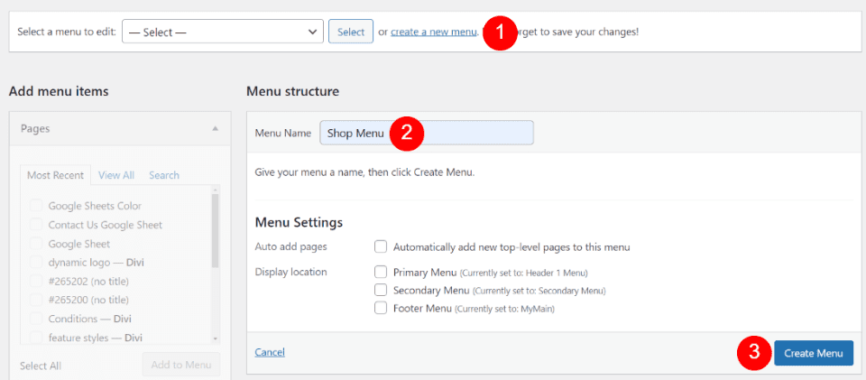 Create the Shop Categories Footer Menu