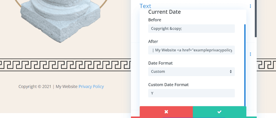 Customize the Divi Copyright Footer Date Format