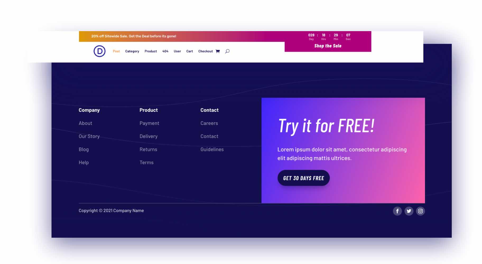 divi black friday header footer pack