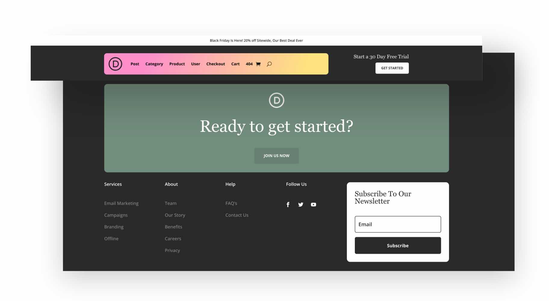 divi black friday header footer pack