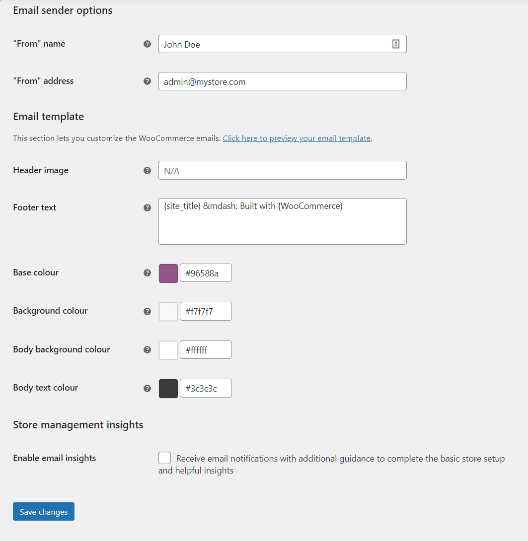 Configuring email settings in WooCommerce