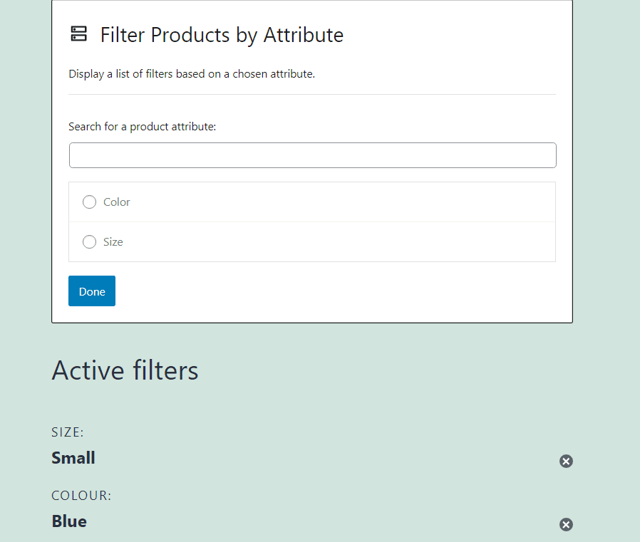 Selecting product filters and managing active filters in WordPress