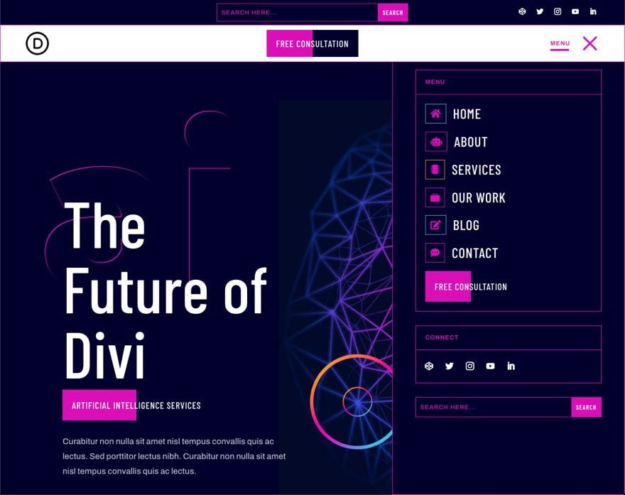 divi artificial intelligence header footer template