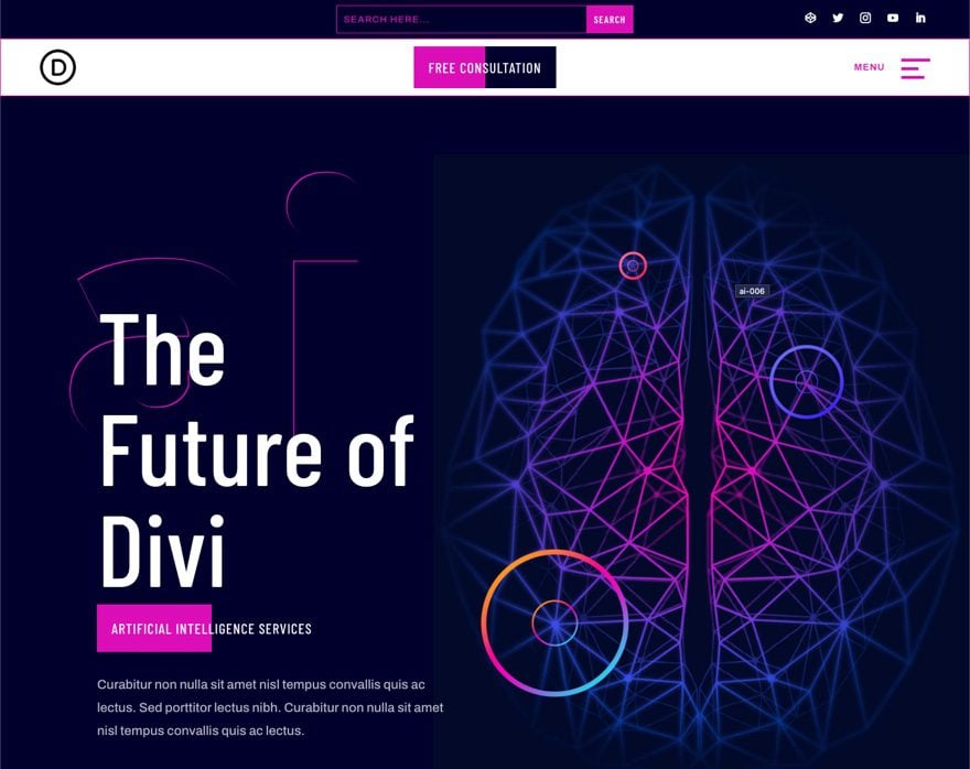 divi artificial intelligence header footer template