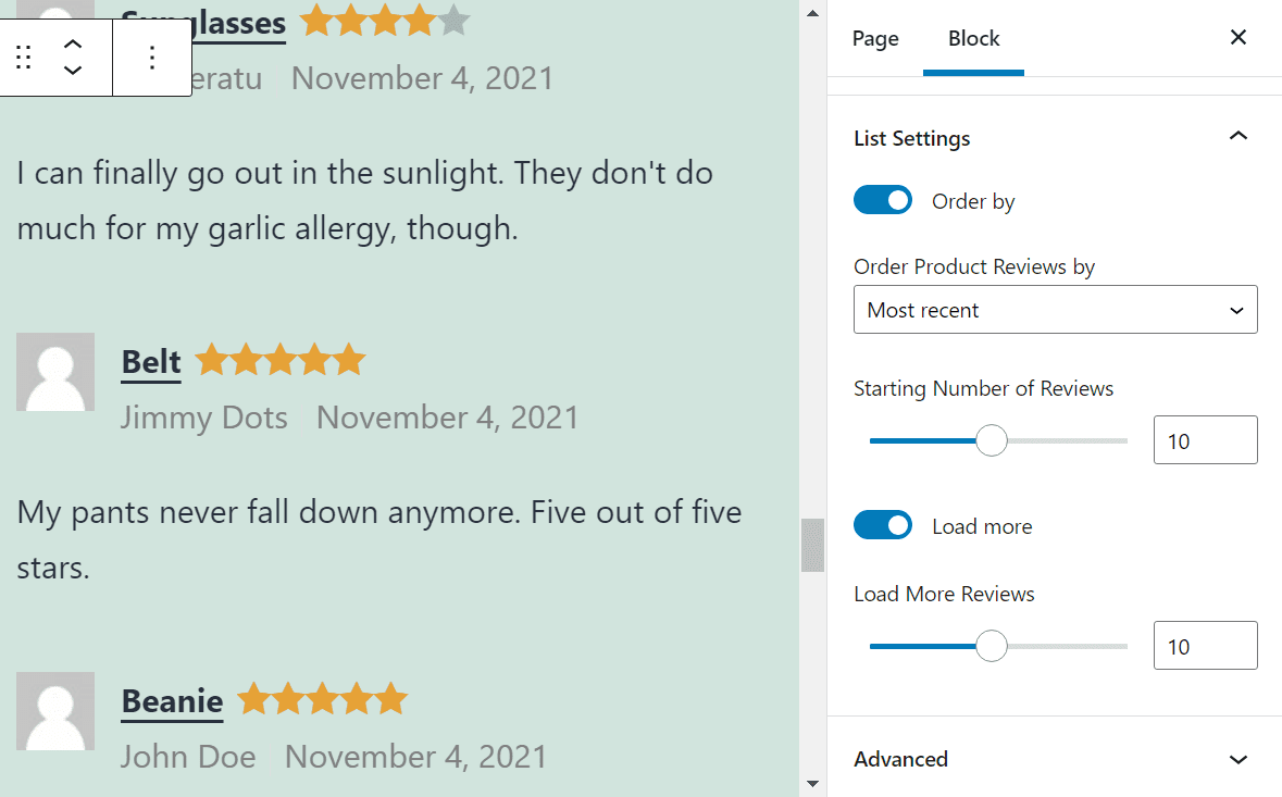 Configuring how many reviews the All Reviews block should display