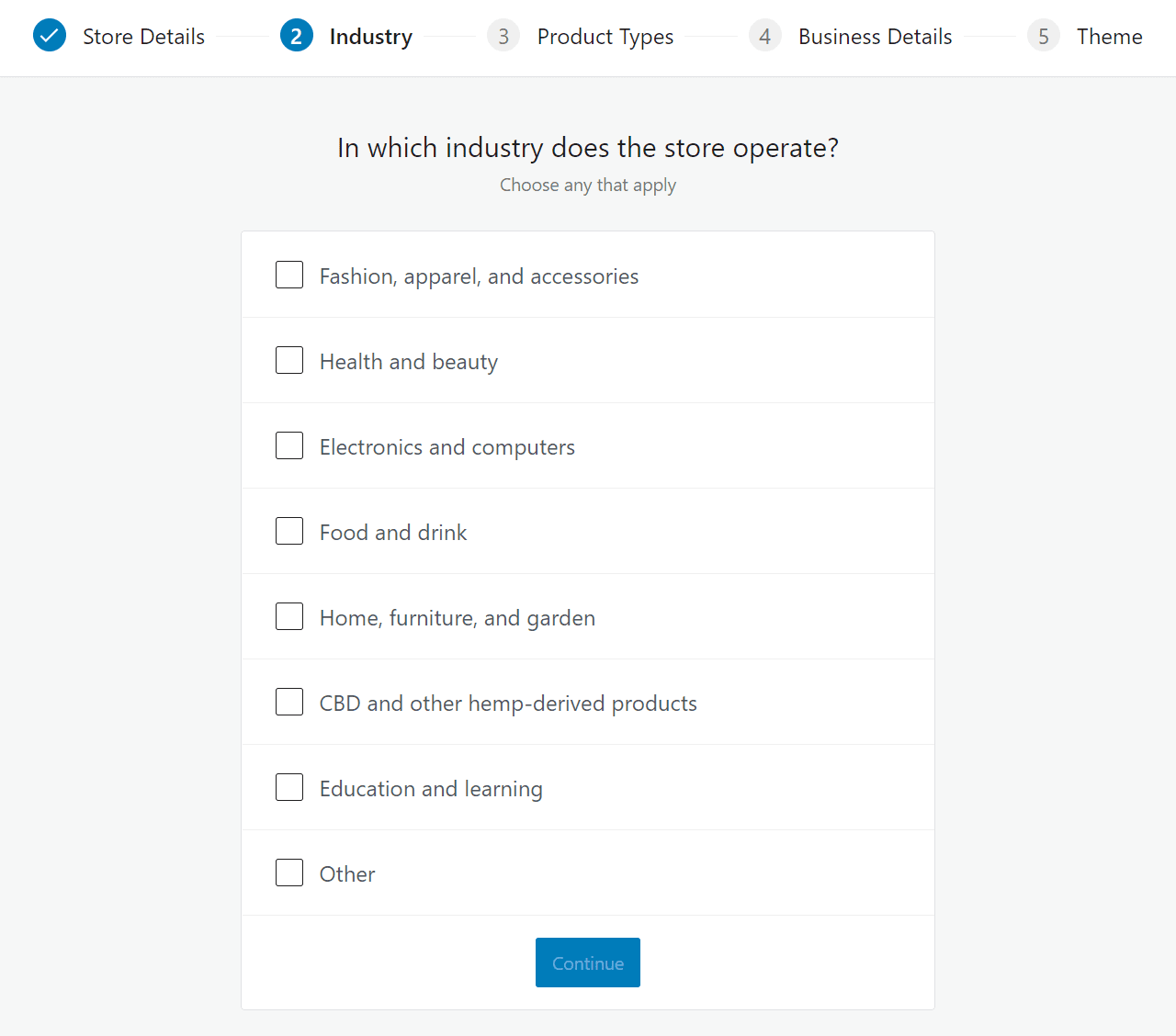 Configuring your WooCommerce store's industry