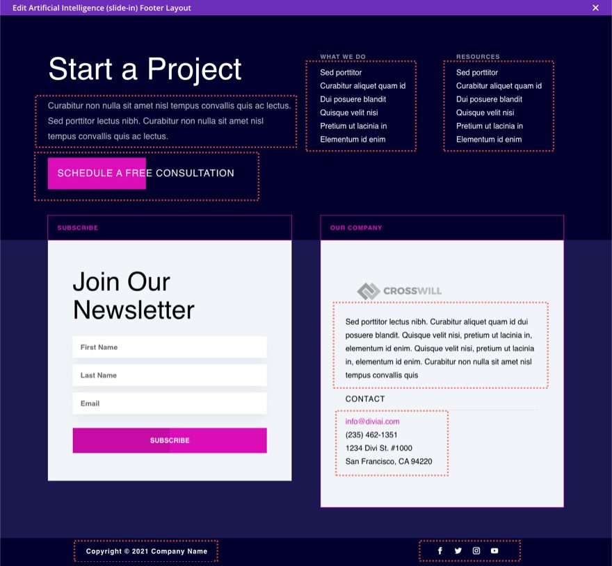 divi artificial intelligence header footer template