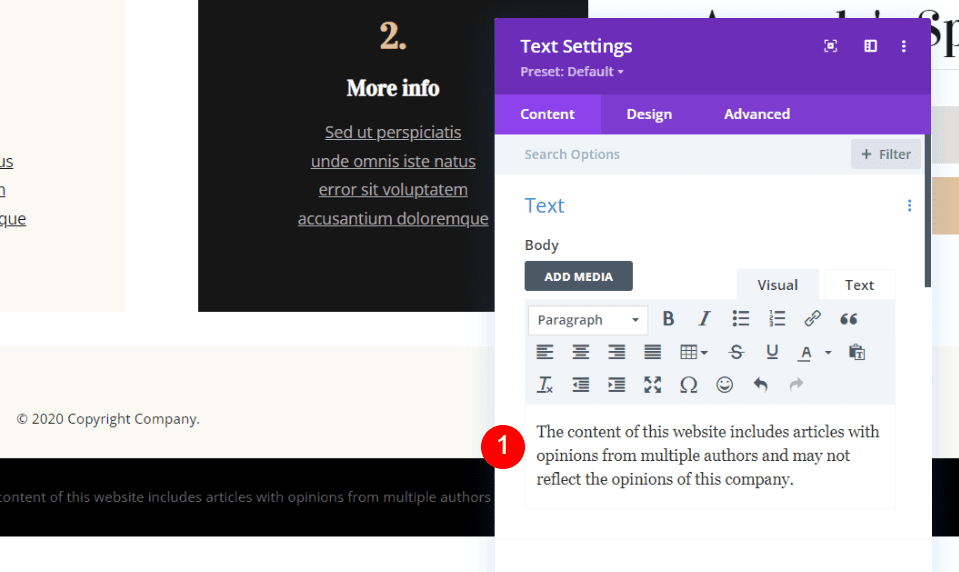 Add a Static Disclaimer to the Divi Footer