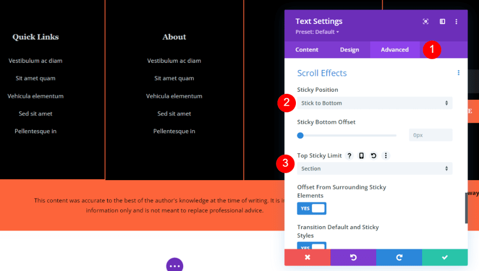 Add a Sticky Disclaimer to a Divi Footer