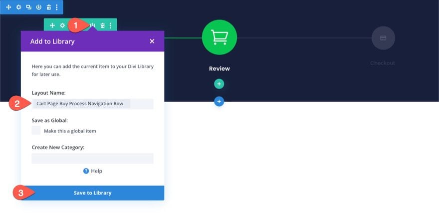 checkout process navigation menu in Divi