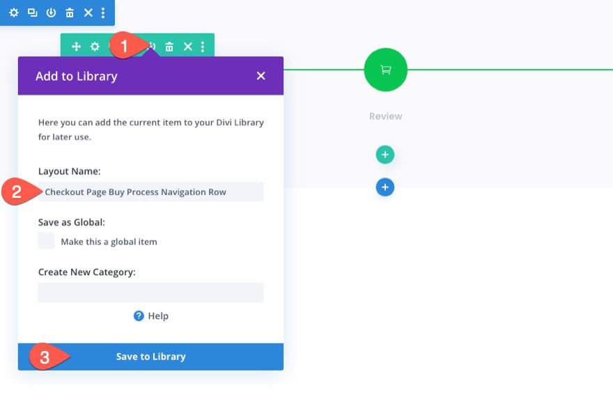 checkout process navigation menu in Divi