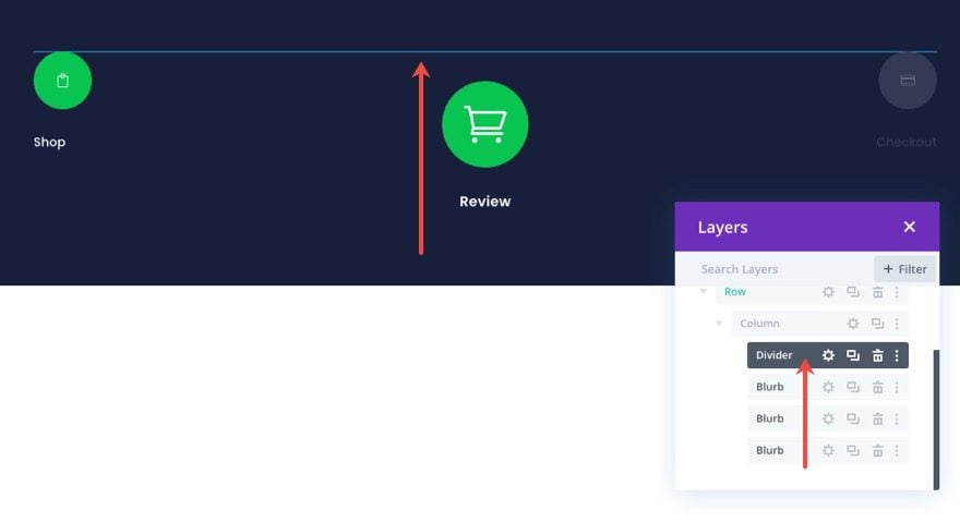 checkout process navigation menu in Divi