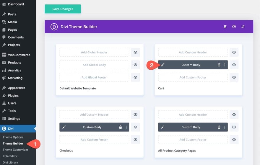 checkout process navigation menu in Divi