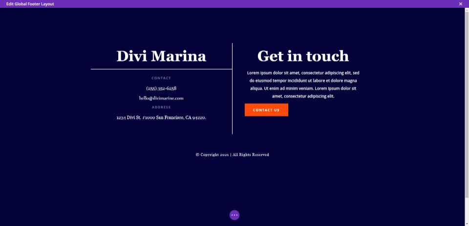 Fullscreen Divi Footer Settings