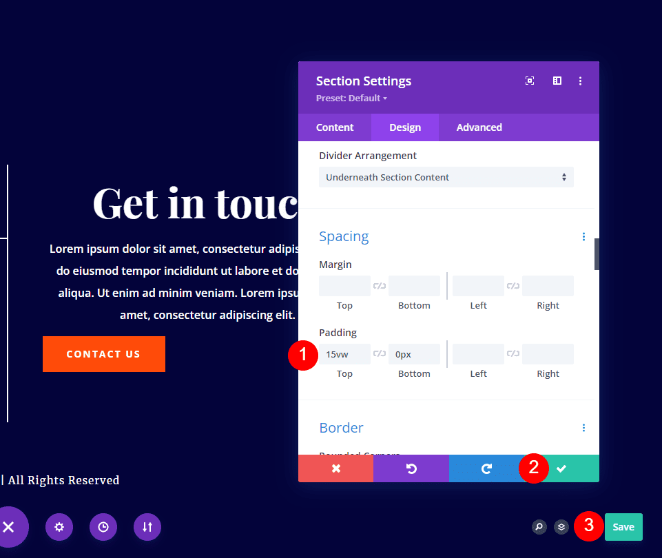 Fullscreen Divi Footer Settings