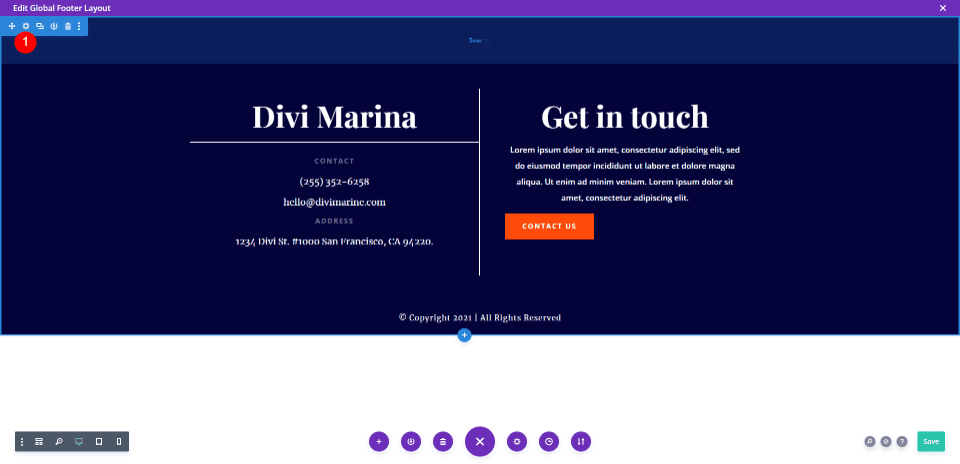 Fullscreen Divi Footer Settings