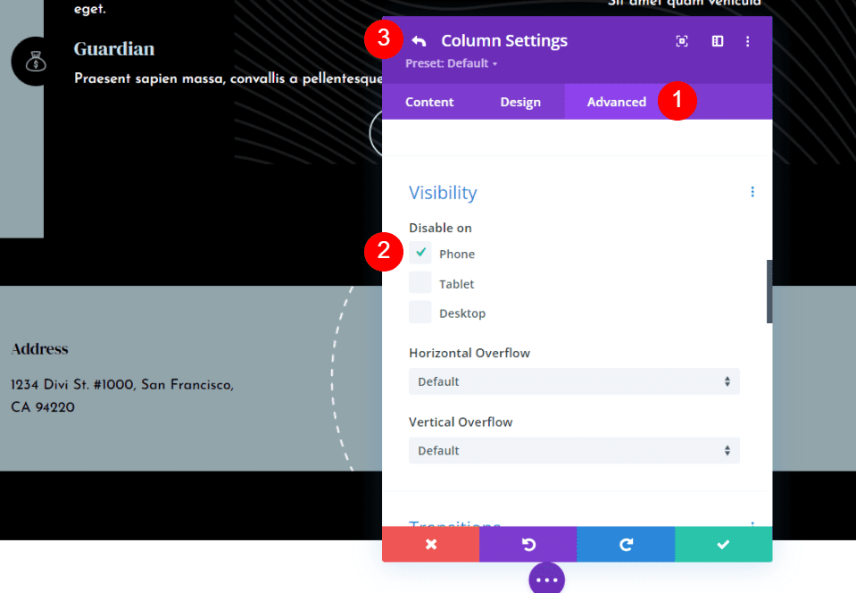 Sticky Divi Footer Column Settings