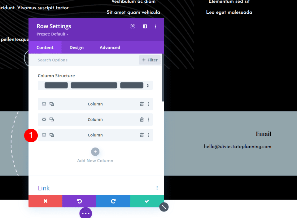 Sticky Divi Footer Column Settings