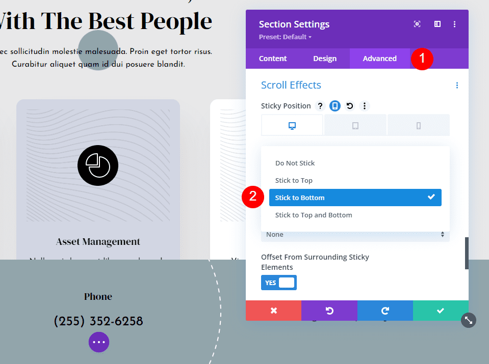 Sticky Divi Footer Section Settings