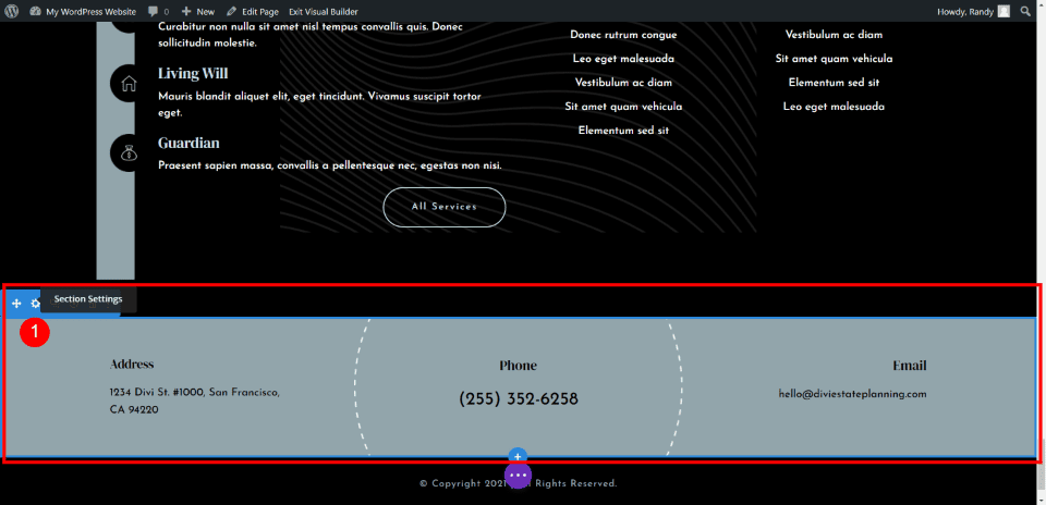 Sticky Divi Footer Section Settings