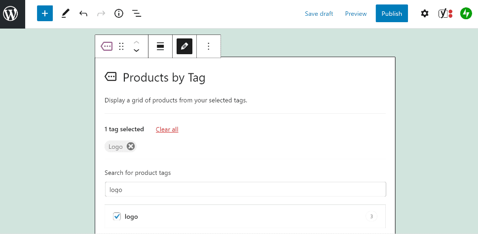 Adding tags to the Products by Tag block. 