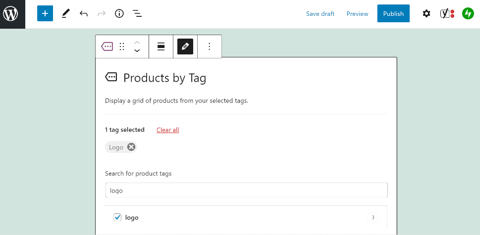 Adding tags to the Products by Tag block.