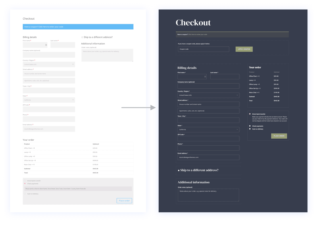 woocommerce checkout page template for Divi