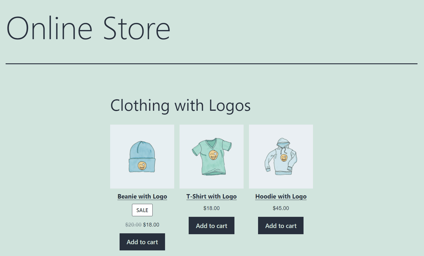 A grouping of WooCommerce clothing items with logos.