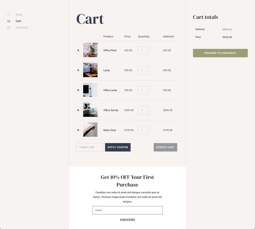 Divi WooCommerce Cart Page Template